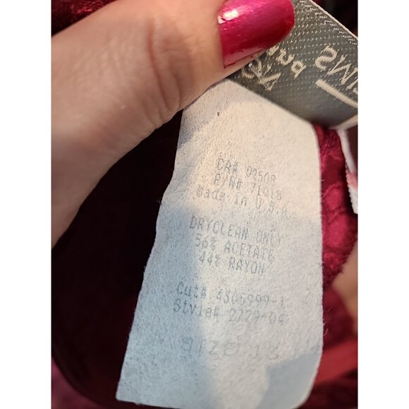 Vintage 90s Dress Floral Brocade Satin 3D Rose Lace Red Gilded Age Holiday Large - Picture 9 of 11